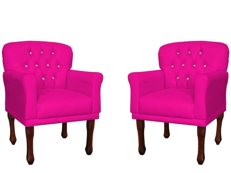 Imagem de Kit 2 Poltronas Decorativa Ester Couro Rosa Pink Pés Madeira Mz Decor