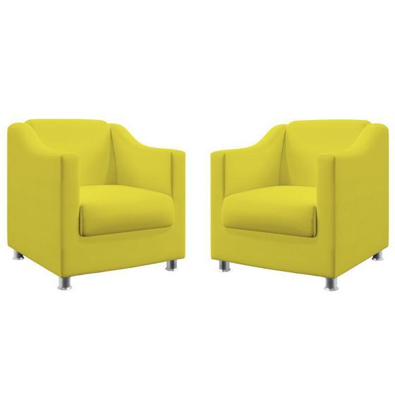 Imagem de Kit 2 Poltronas Decorativa Estofada Para Sala De Estar Alya Sued Amarelo Aradecor