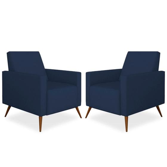 Kit 2 Poltronas Decorativa Gabi Sala Pés Palito Suede Azul Marinho Nobile Estofados Menor preço em Kit 2 Poltronas Decorativa Gabi Sala Pés Palito Suede Azul Marinho Nobile Estofados