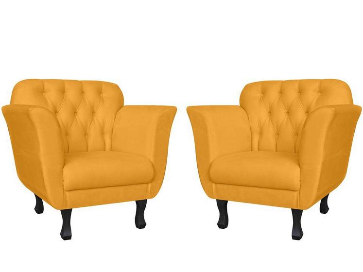 Imagem de Kit 2 Poltronas Decorativa Helena Couro Amarelo Pés Madeira Mz Decor