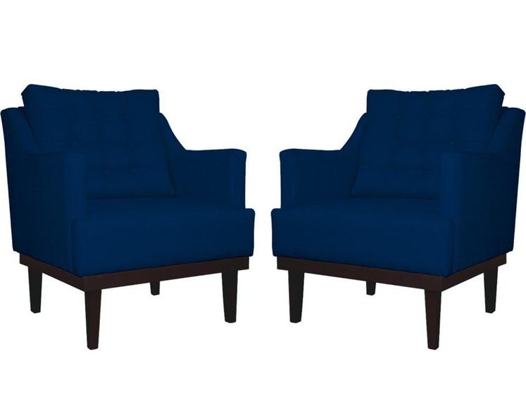 Imagem de Kit 2 Poltronas Decorativa Juliete Suede Azul Marinho Pés Madeira Mz Decor