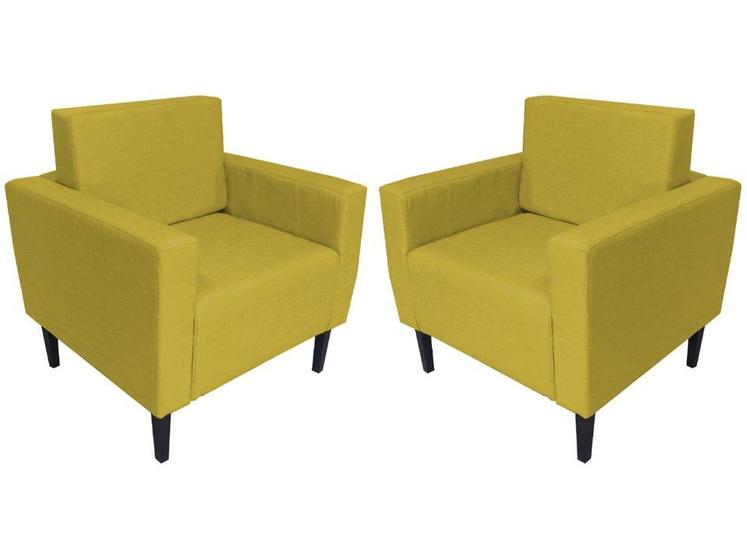 Imagem de Kit 2 Poltronas Decorativa Leticia Slim Couro Amarelo Pés Madeira Mz Decor