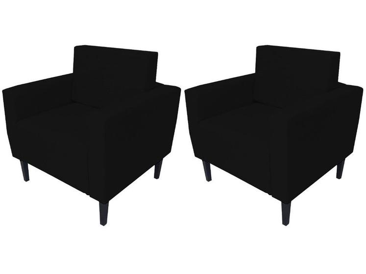 Imagem de Kit 2 Poltronas Decorativa Leticia Slim Suede Preto Pés Madeira Ms Decor