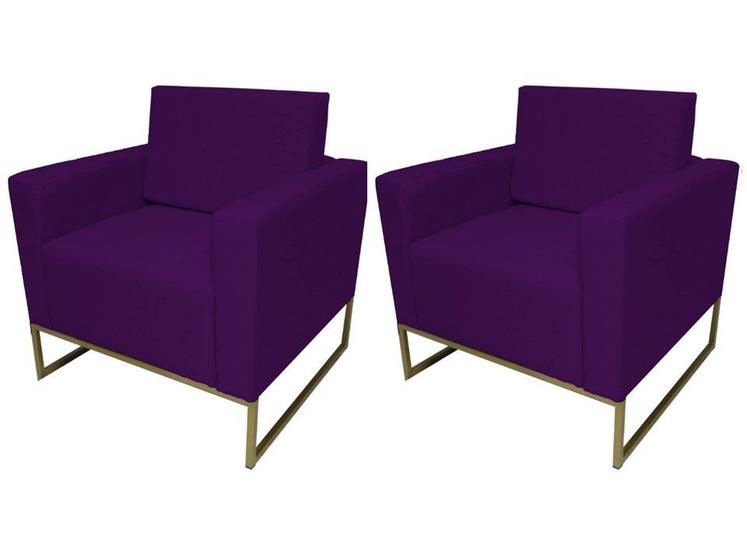 Imagem de Kit 2 Poltronas Decorativa Leticia Slim Suede Roxo Base Metálica Ms Decor