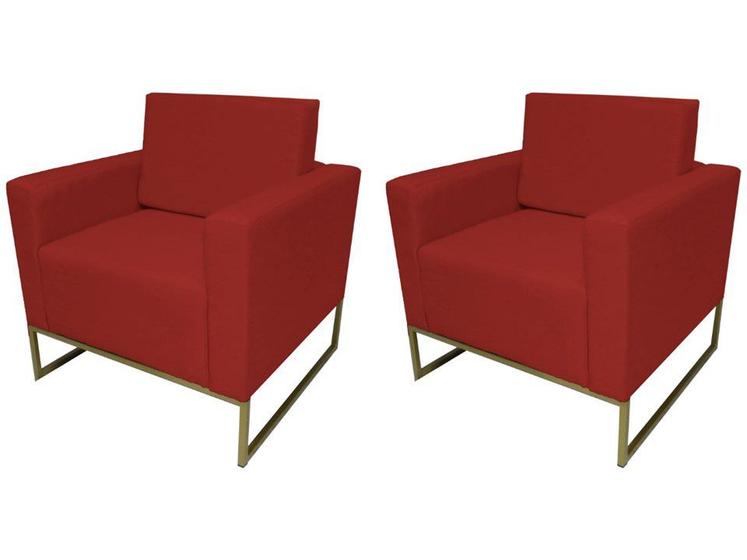 Imagem de Kit 2 Poltronas Decorativa Leticia Slim Suede Vermelho Base Metálica Ms Decor