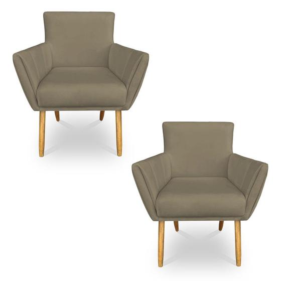 Imagem de Kit 2 Poltronas Decorativa Leticia Suede Marrom Rato Pés Palito Castanho - Pallazio