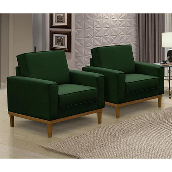 Imagem de Kit 2 Poltronas Decorativa Living com Base Lavinia Linho Verde Adonai Estofados