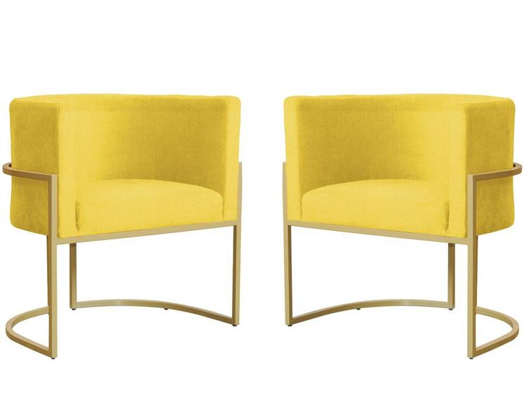 Imagem de Kit 2 Poltronas Decorativa Luana Suede Amarelo Base Dourada Mz Decor