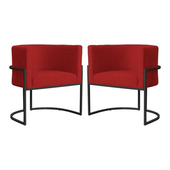 Imagem de Kit 2 Poltronas Decorativa Luana Suede Vermelho Base Preta Mz Decor