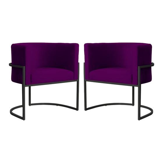 Imagem de Kit 2 Poltronas Decorativa Luana Veludo Roxo Base Preta Mz Decor