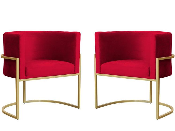 Imagem de Kit 2 Poltronas Decorativa Luana Veludo Vermelho Base Dourada Mz Decor