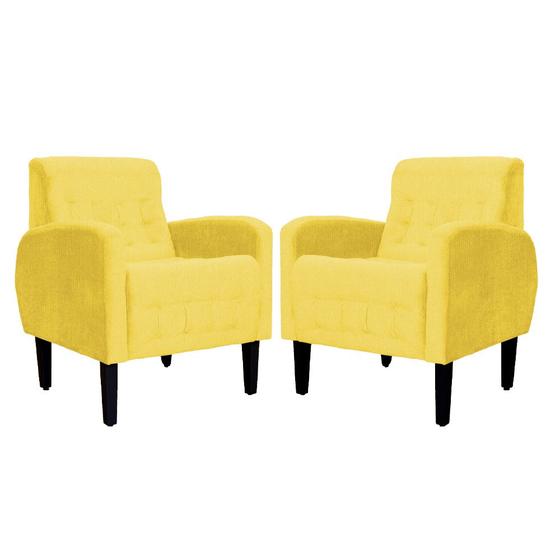 Imagem de Kit 2 Poltronas Decorativa Luiza Couro Amarelo Pés Madeira Mz Decor