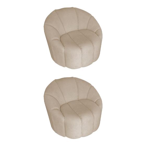 Imagem de Kit 2 Poltronas Decorativa Luxo Safira Tecido Linho Bege 