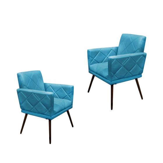 Imagem de Kit 2 Poltronas Decorativa Mai Escritório Sala Suede Azul