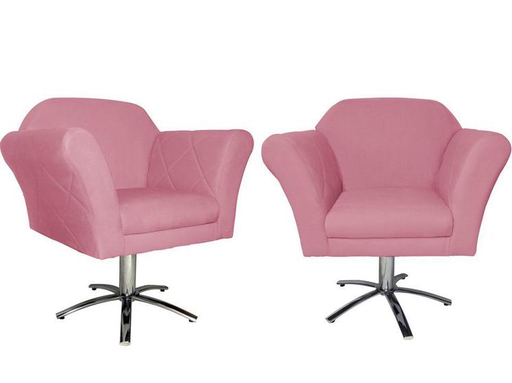 Imagem de Kit 2 Poltronas Decorativa Marcela Base Giratória Metal Suede Rosa Ms Decor