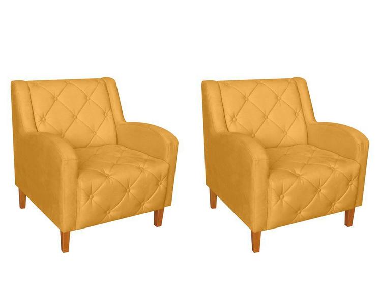 Imagem de Kit 2 Poltronas Decorativa Munique Suede Amarelo Pés Madeira Ms Decor