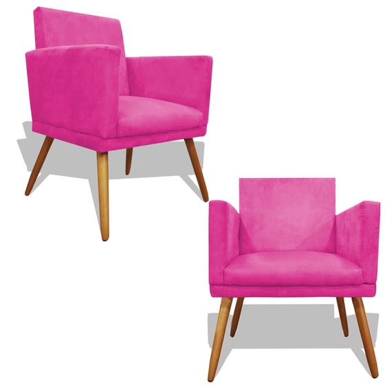 Imagem de Kit 2 Poltronas Decorativa Nina Recepção Sala de Estar Suede Pés Palitos Rosa Pink Ec Móveis