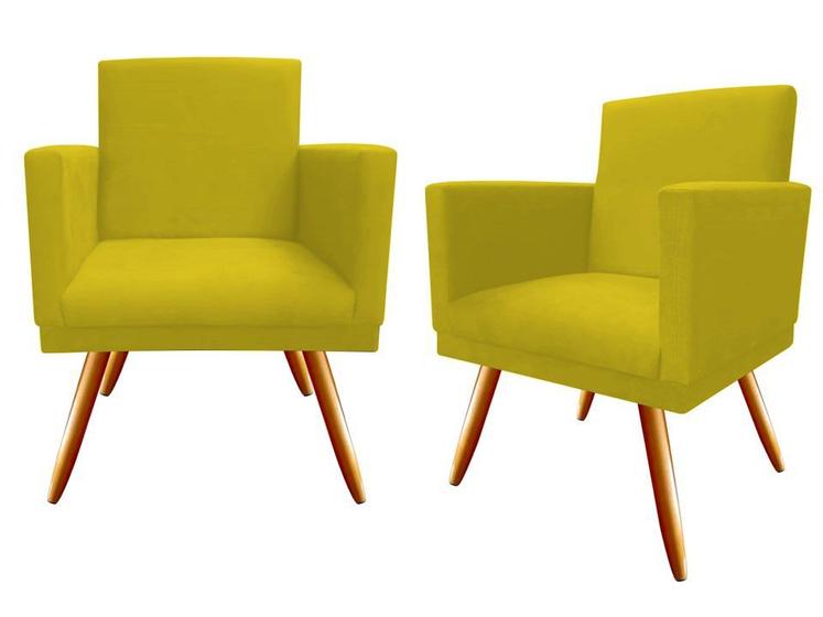 Imagem de Kit 2 Poltronas Decorativa Nina Suede Amarelo Pés Madeira Ms Decor