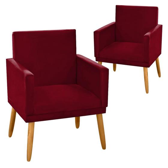 Imagem de Kit 2 Poltronas Decorativa Nina Suede Vinho Bordô com Rodapé-Maitê Moda Casa