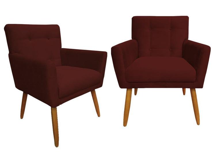 Imagem de Kit 2 Poltronas Decorativa Onix Suede Marsala Pés Madeira Ms Decor