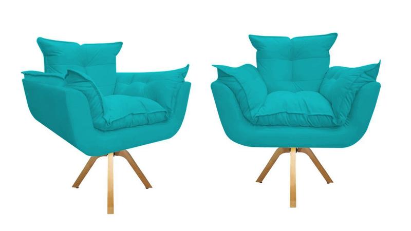 Imagem de Kit 2 Poltronas Decorativa Opala Base Giratória Suede Azul Tifany Ms Decor