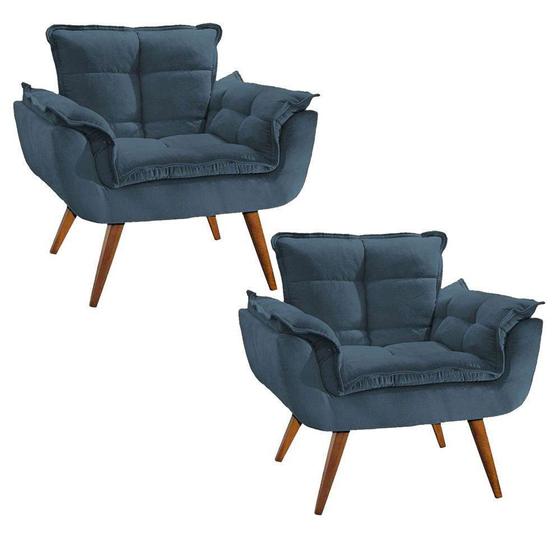 Imagem de Kit 2 Poltronas Decorativa Opala Suede Azul Marinho- Twdecora 