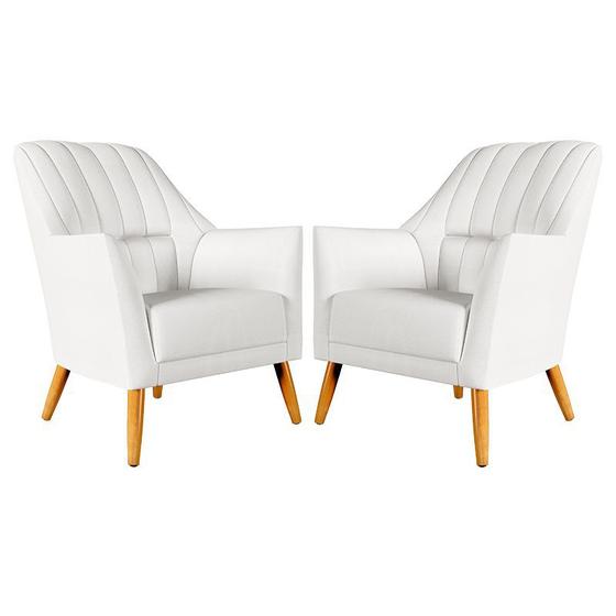 Imagem de Kit 2 Poltronas Decorativa Orion Bordada Couro Branco Aradecor