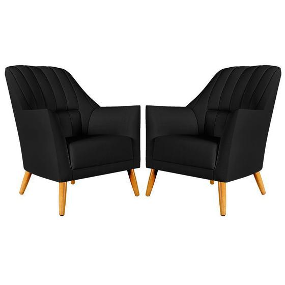 Imagem de Kit 2 Poltronas Decorativa Orion Bordada Sued Preto Aradecor