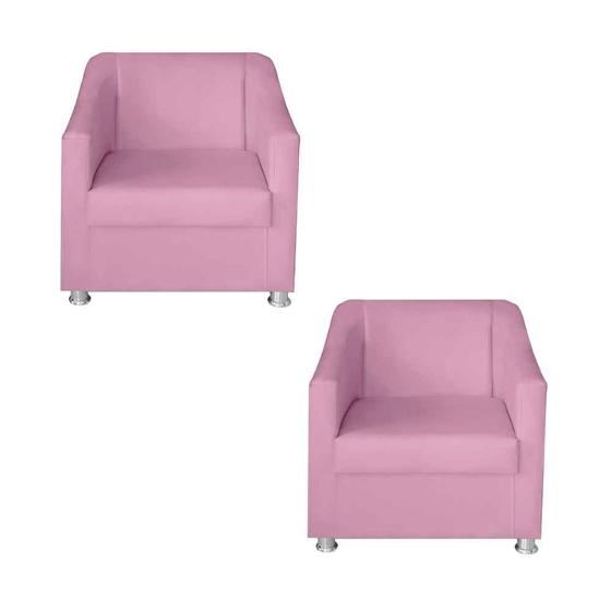 Imagem de Kit 2 Poltronas Decorativa para Sala de Estar 68cm Tilla Suede Rosa Bebê - Mafer