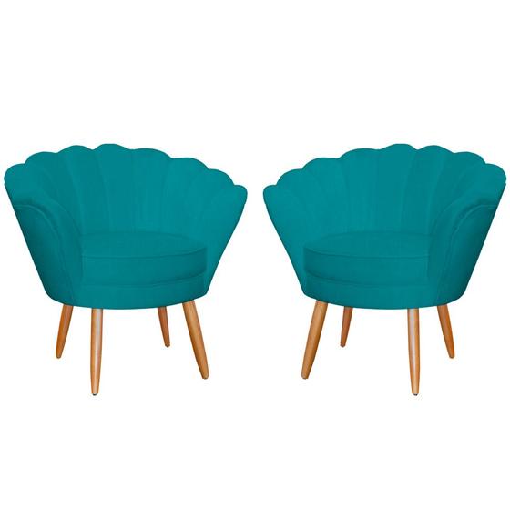 Imagem de Kit 2 Poltronas Decorativa para Sala de Estar Charm Suede Azul Turquesa - Montanaris Decor