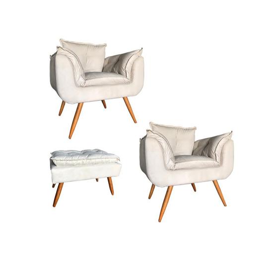 Kit 2 Poltronas Decorativa para sala, escritorio e recepção pés redondo Opala + 1 Puff - Ornaghi Estofados Menor preço em Kit 2 Poltronas Decorativa para sala, escritorio e recepção pés redondo Opala + 1 Puff - Ornaghi Estofados