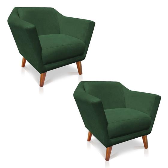 Imagem de Kit 2 Poltronas Decorativa Pérsia Suede Pés Chanfrado Castanho - Pallazio