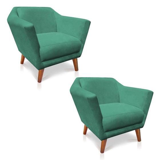 Imagem de Kit 2 Poltronas Decorativa Pérsia Suede Pés Chanfrado Castanho - Pallazio