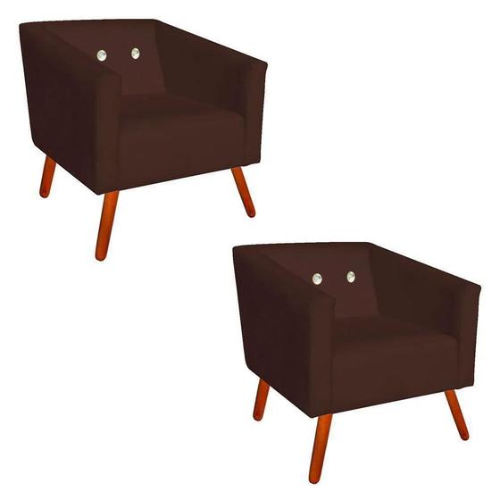 Imagem de Kit 2 Poltronas Decorativa Primus com Pés Madeira Suede Marrom