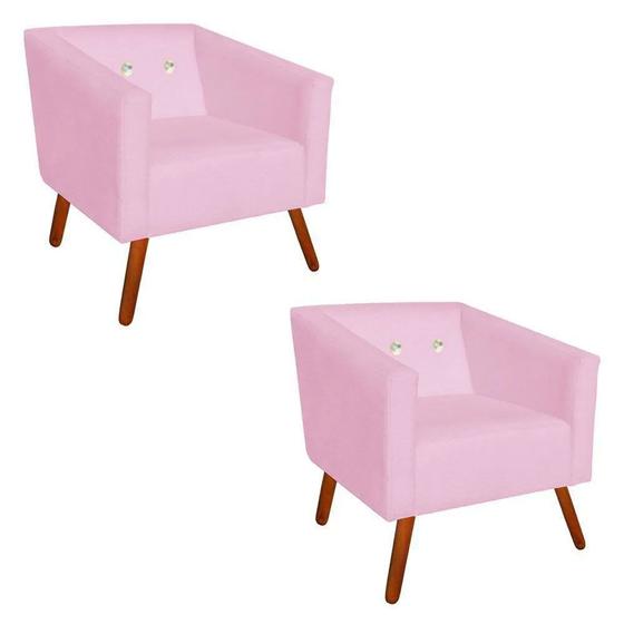 Imagem de Kit 2 Poltronas Decorativa Primus com Pés Madeira Suede Rosa