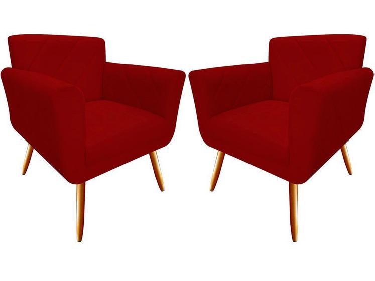 Imagem de Kit 2 Poltronas Decorativa Sabrina Suede Vermelho Pés Madeira Ms Decor