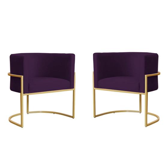 Imagem de Kit 2 Poltronas Decorativa Sala de Estar Luana Base Gold Veludo Roxo - Montanaris Decor
