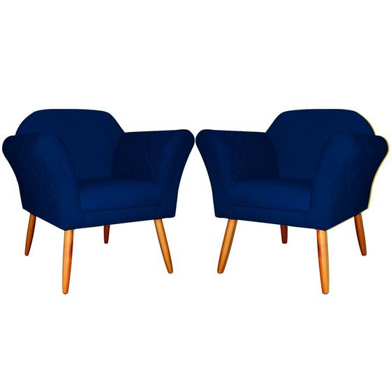 Imagem de Kit 2 Poltronas Decorativa Sala E Recepção Marcela Suede Azul Marinho - LM DECOR