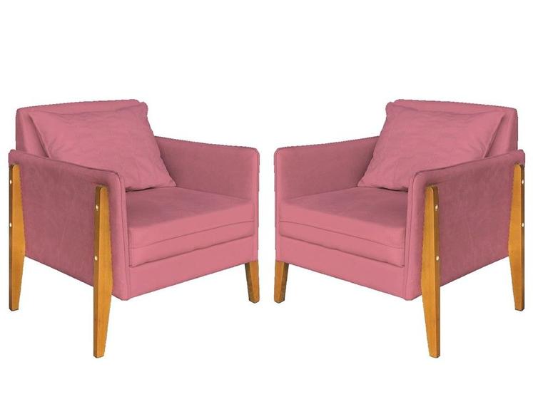 Imagem de Kit 2 Poltronas Decorativa Sophia Suede Rosa Pés Madeira Mz Decor