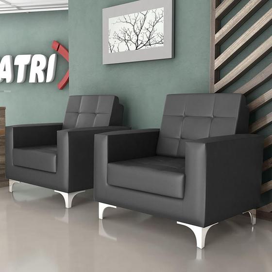 Kit 2 Poltronas Decorativa Taina - Tecido Sintético Preto Menor preço em Kit 2 Poltronas Decorativa Taina - Tecido Sintético Preto