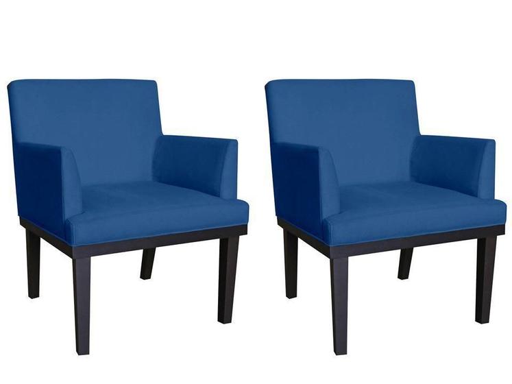 Imagem de Kit 2 Poltronas Decorativa Vitória Suede Azul Marinho Pés Madeira Ms Decor