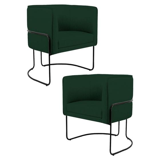 Imagem de Kit 2 Poltronas Decorativas Base Aço Betina Veludo Verde Musgo - Domi