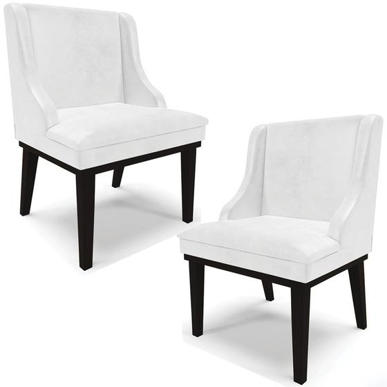 Imagem de Kit 2 Poltronas Decorativas Base Fixa de Madeira Firenze PU Branco Brilho/Preto G19 - Gran Belo