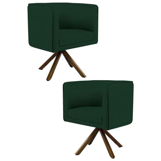 Imagem de Kit 2 Poltronas Decorativas Base Giromad Madeira Betina B-303 Veludo Verde Musgo - Domi