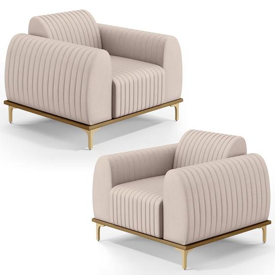 Imagem de Kit 2 Poltronas Decorativas Base Gold Molino D06 Veludo C-309 Bege - Mpozenato