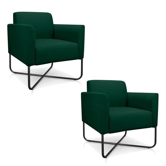 Imagem de Kit 2 Poltronas Decorativas Base Industrial X Preta Maressa S23 Suede Verde - Ibiza