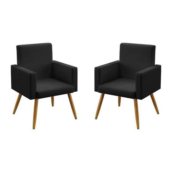 Imagem de Kit 2 Poltronas Decorativas Estofada Nina Sued Preto Aradecor