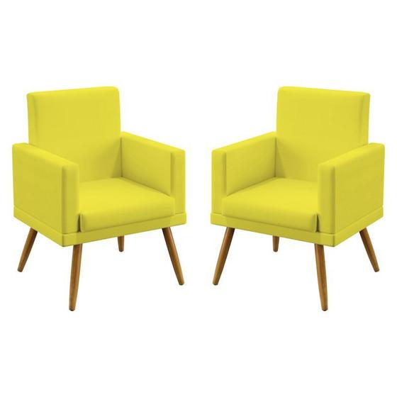 Imagem de Kit 2 Poltronas Decorativas Estofada Vega Com Rodapé Sued Amarelo Aradecor