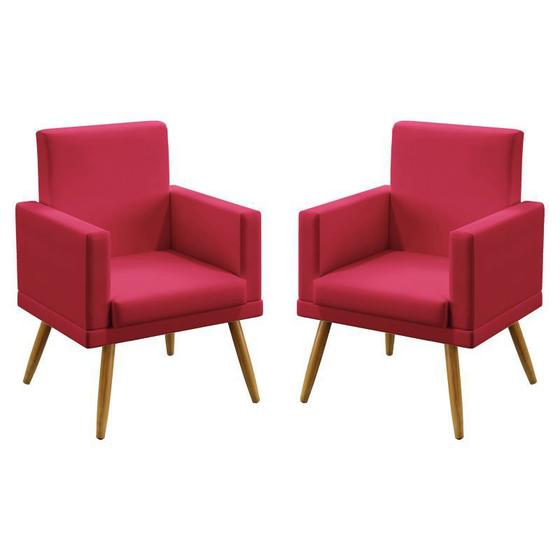 Imagem de Kit 2 Poltronas Decorativas Estofada Vega Com Rodapé Sued Vermelho Aradecor