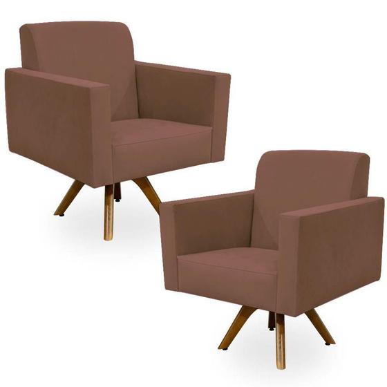 Kit 2 Poltronas Decorativas Giratória Sala de Estar Base de Madeira Helô L02 Suede Rosê - Lyam Decor Menor preço em Kit 2 Poltronas Decorativas Giratória Sala de Estar Base de Madeira Helô L02 Suede Rosê - Lyam Decor